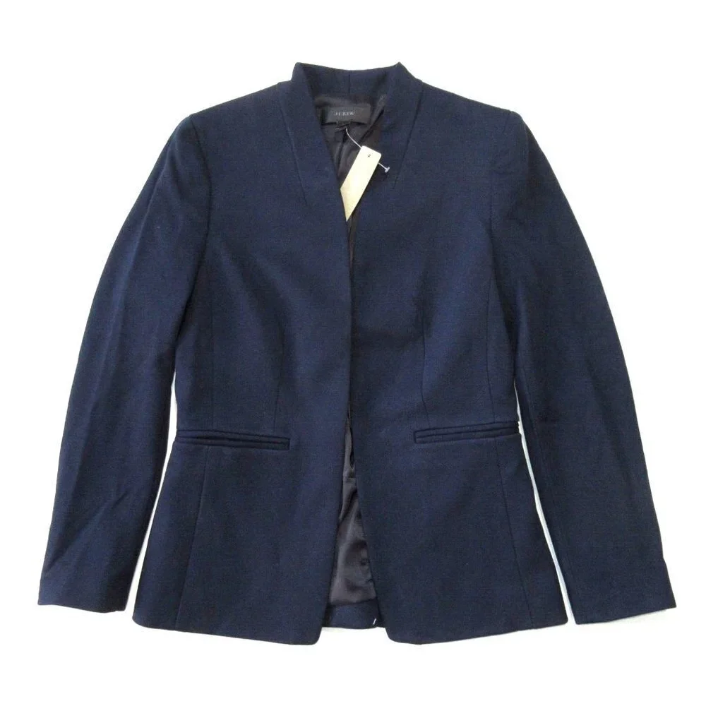 NWT J.Crew Going Out Blazer in Navy Blue Stretch Twill Open Front Jacket 0